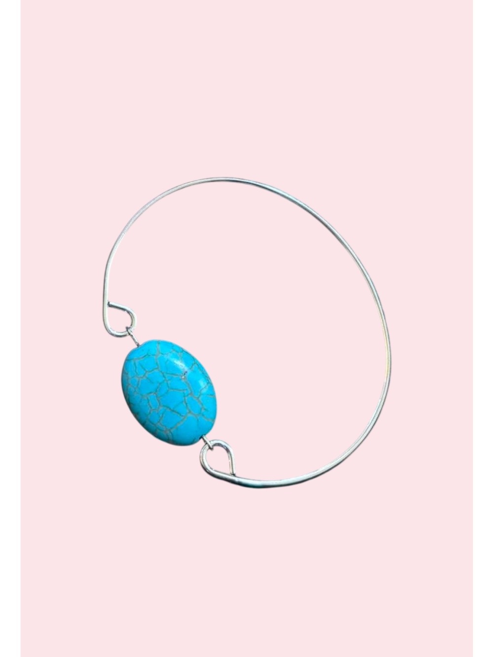 Turquoise Stone Silver Bangle Bracelet